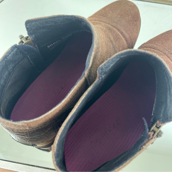 SOREL Dark Brown Full Grain Suede Leather Side Zipper Major Low Ankle Booties - Picture 12 of 13